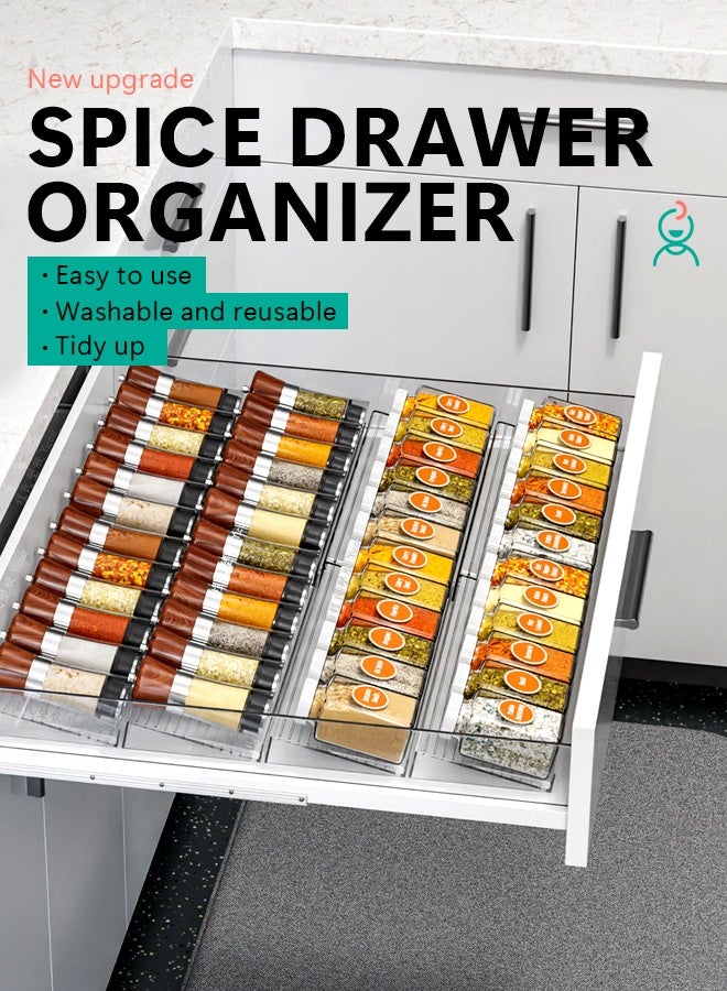 RESONIX 8PCS Spice Drawer Organizer, 4-Tier Expandable Rack for Kitchen Drawers (28–56cm), Slanted Seasoning Jar Storage Tray, Cabinet Insert Set - Image 2